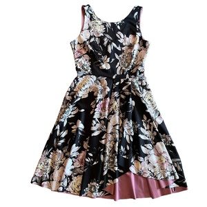 WHBM Floral Print Fit & Flare Sleeveless Scuba Knit Ruffle Hem Midi Dress Size 6